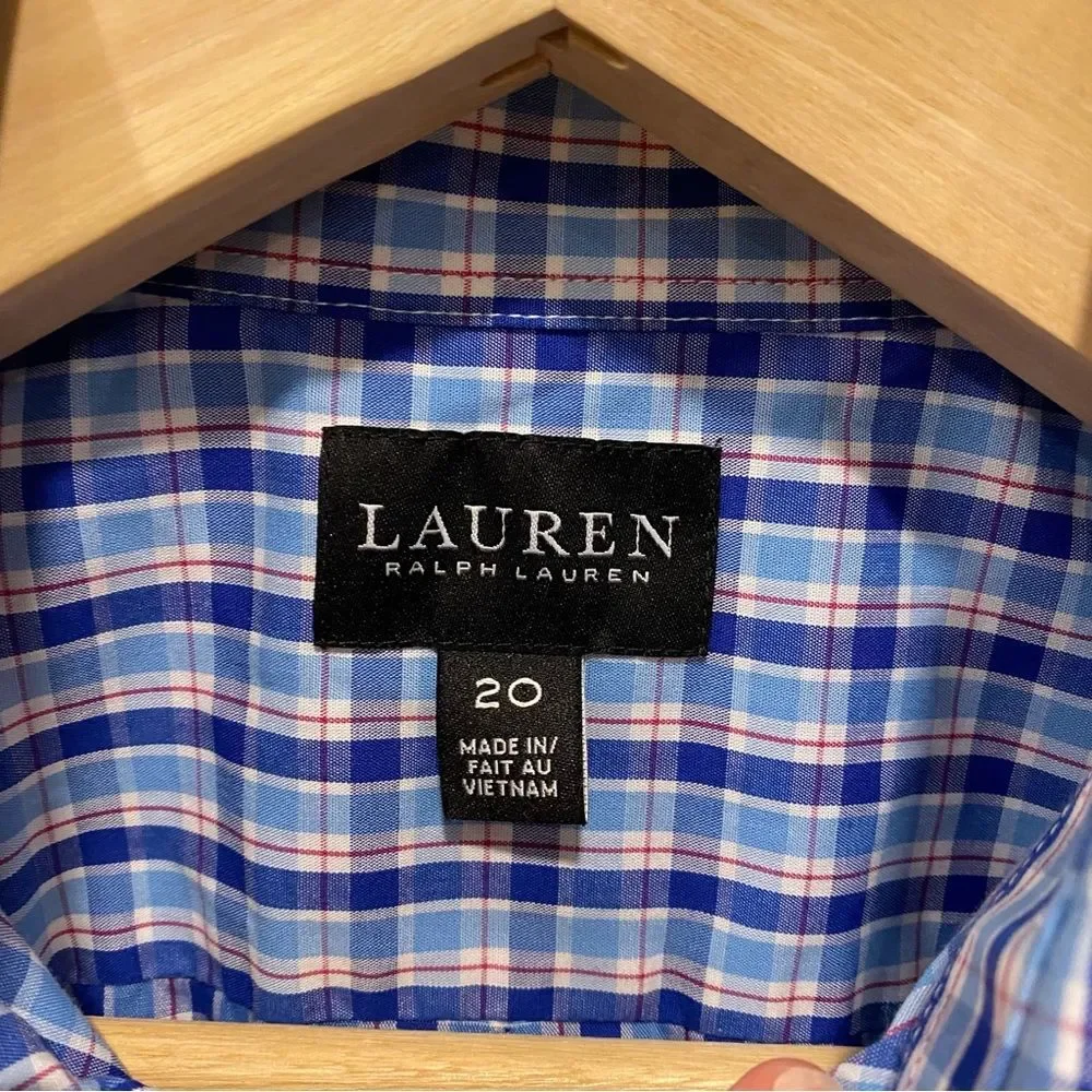 Ralph Lauren button down shirt boys size 20 blue and white plaid